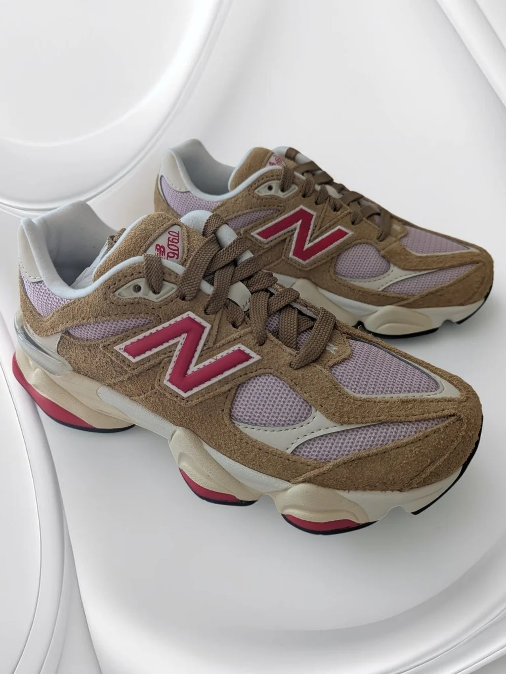 New Balance 9060 Big kids Size 4 Low Top Sneakers Tan Lavender Y2K Sneakers